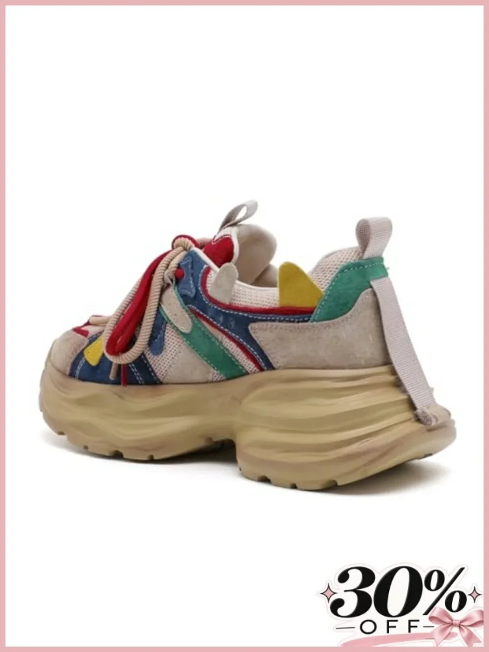 Women's Platform Sneakers Leather Mesh Lace-Up Walking Shoes